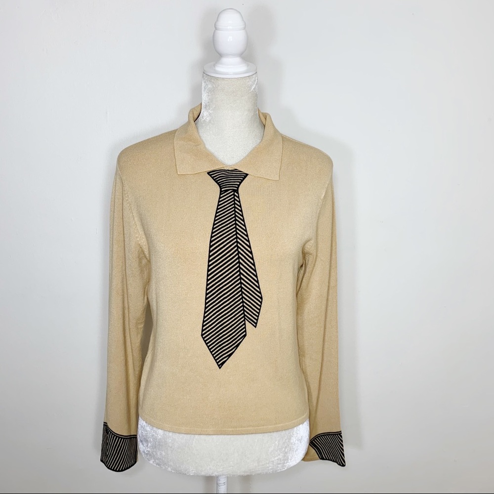 Vintage Cream Sweater with Black Accents